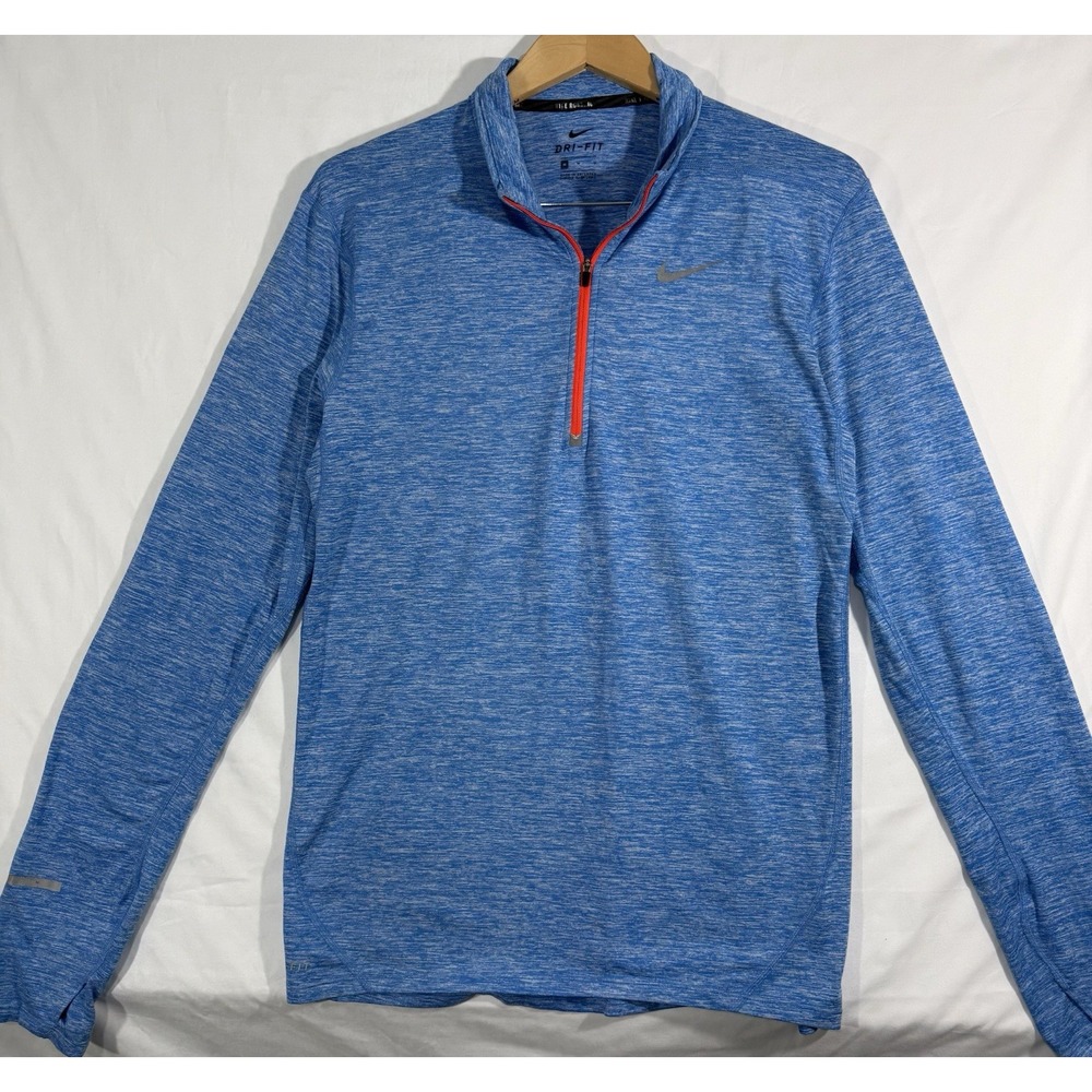 Nike Running Dri-FIT Men M Blue Heather Quarter Zip Long Sleeve Reflective
